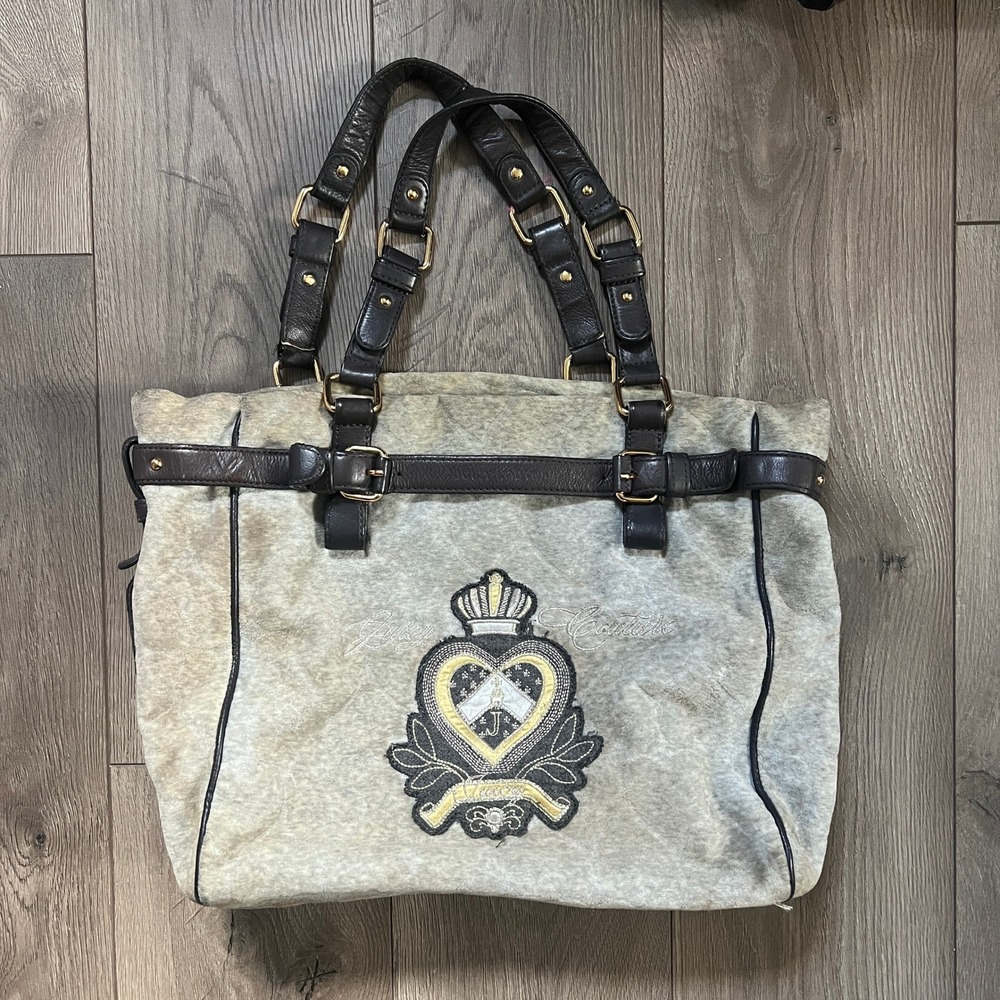 Vintage Juicy Couture Daydreamer Shoulder Bag Gray Brown Velour